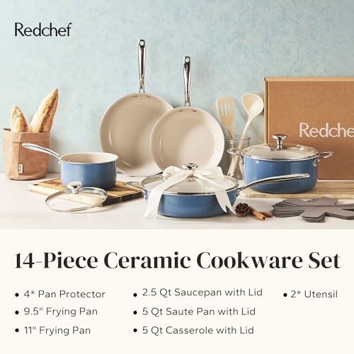Ceramic Nonstick Cookware Set (Blue / 14PC Cookware Sets)
