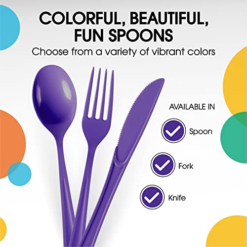 Party Solids Purple Plastic Spoons 200 Pieces Purple Spoons Disposable Utensils Heavy Duty Plastic Cutlery Set Disposable Cutlery Sets Flatware Sets Silverware Set Party Supplies & Party Tableware (Purple / Spoons)
