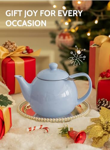 Teapot Porcelain Tea Pot with Stainless Steel Infuser (Lilac / 27oz (with infuser))