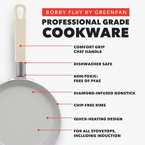 x Bobby Flay 12" Diamond Ceramic Nonstick Frying Pan (12" Frying Pan Skillet / Cream)