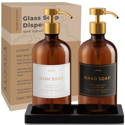 Glass Soap Dispenser Set of 2 (Amber/Gold)