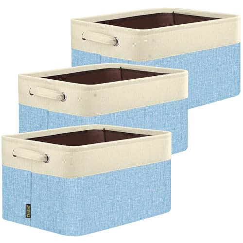 3 Pack Fabric Closet Storage Bins for Shelves (Skyblue / 3PCS/X-Large-17x13x10.5)