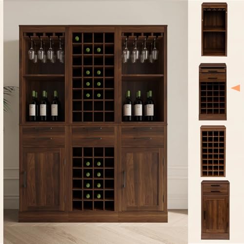 6 Tier Wine Rack Freestanding Floor with 2 Drawers (24 Bottles / Walnut)