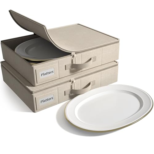 Platter Storage Case for Dinnerware (Beige / 2 Piece Platter Storage)