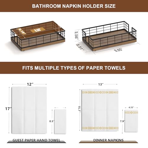 Guest Towel Holder Tray for Bathroom (Black/Brown / 9.06 x 5.51 x 2.56 inches)