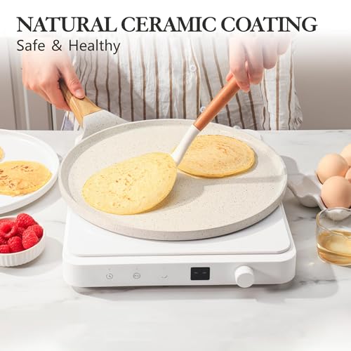 10 Inch Nonstick Crepe Pan Ceramic Coating Pancake Pan White (White / 10 Inch)
