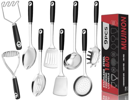 18 0 Stainless Steel Cooking Utensils Set (9PCS-Cooking Utensils Set / Black)