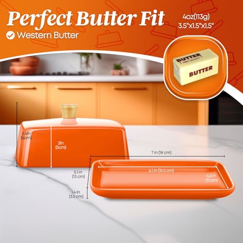Large Ceramic Butter Dish with Lid for Countertop (Orange / Large)