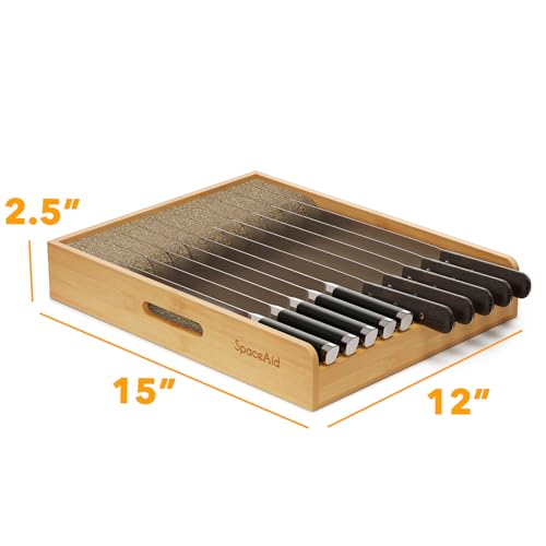Large Knife Drawer Organizer Bamboo Insert Dock (Natural, Large)