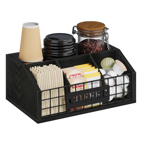 Coffee Station Organizer for Countertop (Iron Wire-Black / 1 Tier)