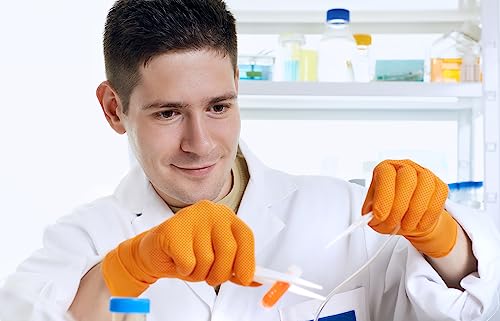 Cleanroom Orange Nitrile Gloves HEAVY DUTY 8 Mil Nitrile Chemical Resistant Medical Cooking Cleaning Disposable Gloves Case (Large)