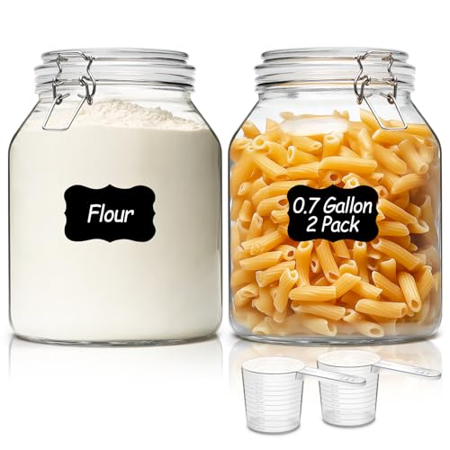 Glass Pantry Jars with Airtight Lids 0.7 Gallon 2 Pack Wide Mouth (88oz*2)