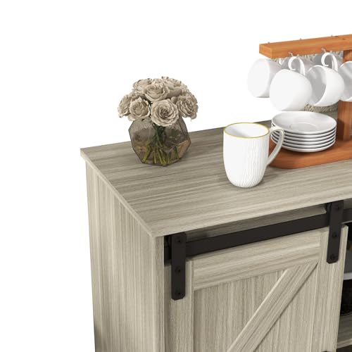 Sliding Barn Door Buffet Sideboard Storage Cabinet Coffee Bar Kitchen Farmhouse Style (Oak)