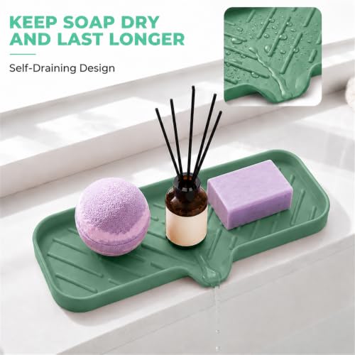 Silicone Soap Dish with Drain Spout (Green / L(12"×4"))