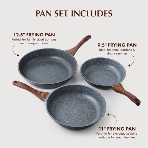 Nonstick Frying Pans (Gray / 9.5+11+12.5 Inch)