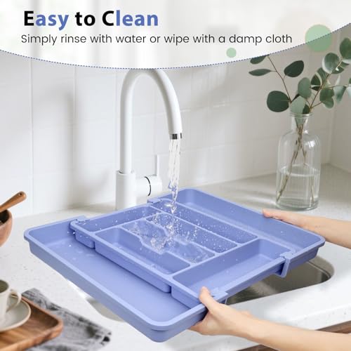 Large Silverware Organizer Tray for Kitchen Drawer Utensils Thicker (Breezy Blue)