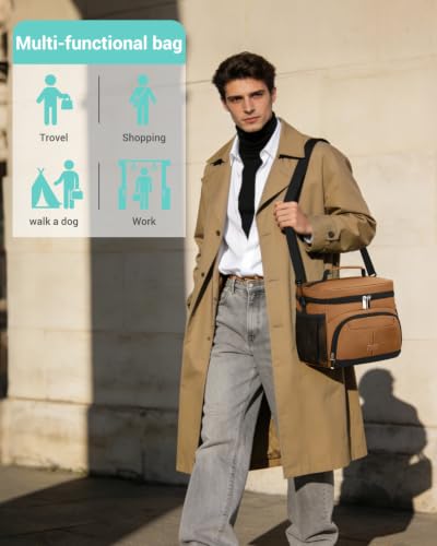 Lunch Box for Men Women Insulated Lunch Tote Cooler Bag Lunchbox (Coffee / Large)