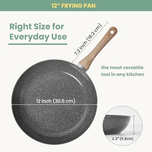 12 Inch Frying Pan Nonstick Stretched Aluminium Omelette Skillet Fry Pans for Induction Compatible Pan (12-Inch / Dark Gray)