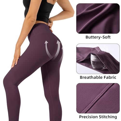High Waist Butt Lifting Leggings for Women Buttery Soft Breathable Yoga Pants with Hidden Pocket Tummy Control Gym Maroon (Large / Maroon)
