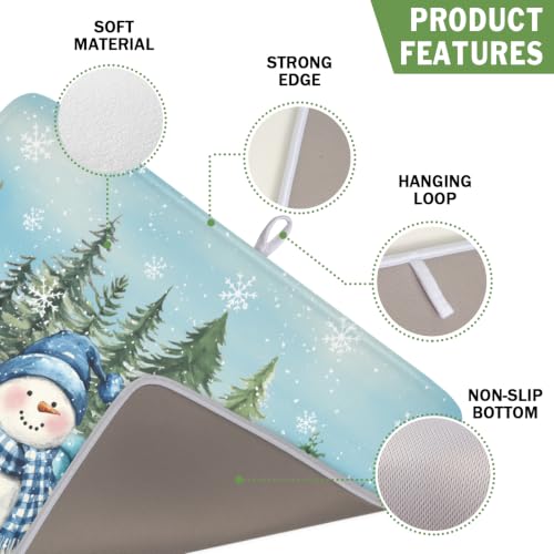 Winter Snowman Blue Dish Drying Mat Xmas Truck Dishes Pad 16"x18" Microfiber Absorbent Drainer Rack Mats Protector for Kitchen Counter Sink (Blue Snowman Truck / 16x18 inch)