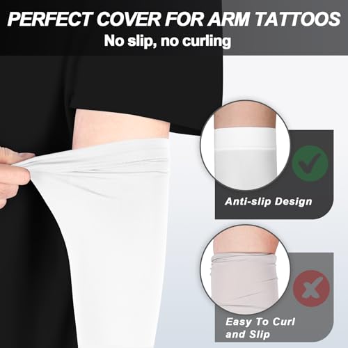 Cooling Arm Sleeves for Men Women (4 Pairs White)