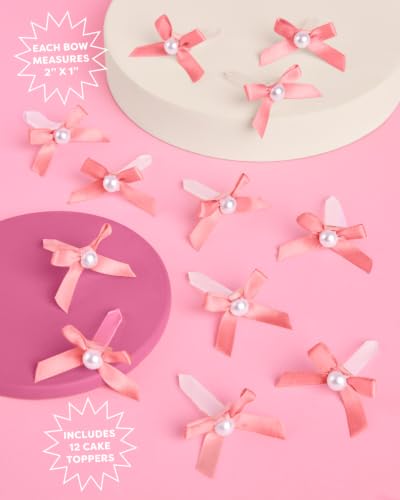 Mini Pink Bow + Pearl Cake Toppers