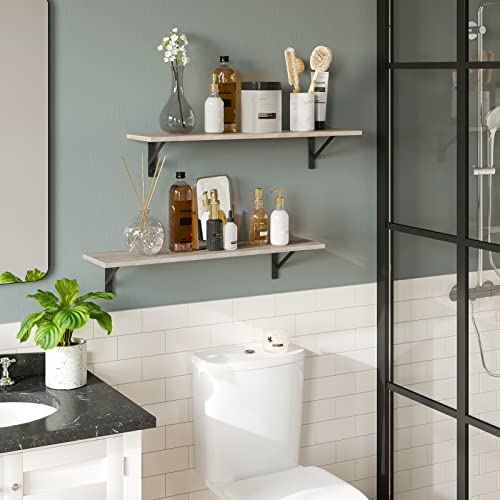 Wall Shelves 23.6" Long Floating Shelves with Metal Brackets (Greige / 23.6 Inch)