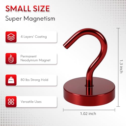 Magnetic Hooks Large Opening (Red / 80lb Magnetic Hooks)
