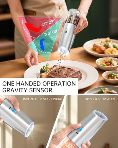 Rechargeable Gravity Electric Salt and Pepper Grinder Set (Rechargeable / Stainless Steel Set)
