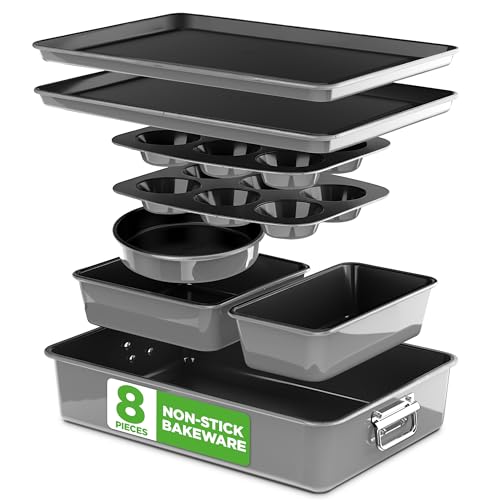 8 Piece Nonstick Stackable Bakeware Set (Gray)