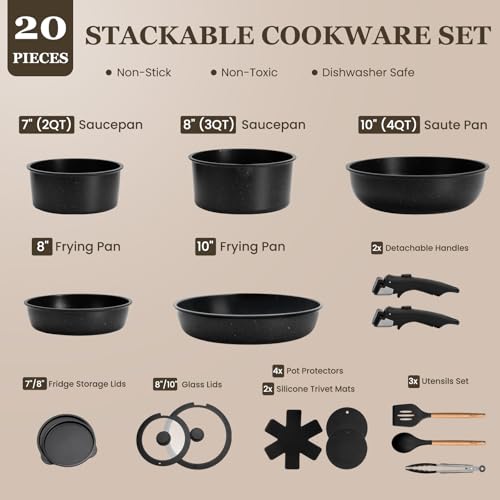 Nonstick Pots and Pans Set (Black / 20 Pack)