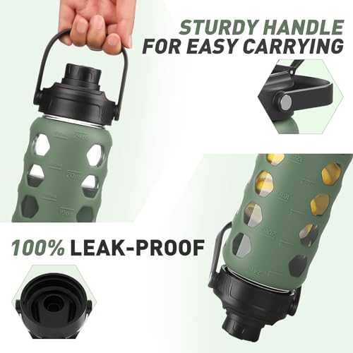 Glass Water Bottle (Olive / 24 Ounces)