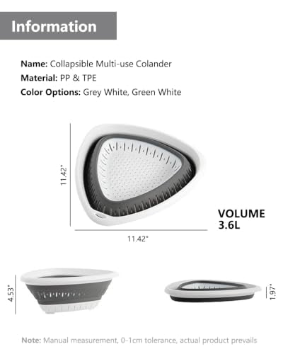 2 Pack Triangle Collapsible Silicone Colander Strainer (3.6L+3.6L / White/Green)