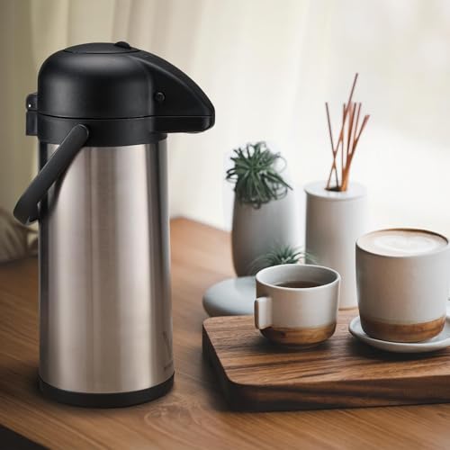 85 oz (2.5L) Airpot Coffee Carafe with Pump, Insulated Stainless Steel Coffee Dispenser, Coffee Carafes for Keeping Hot/Cold, Hot Beverage Dispenser for Party (84.5 Ounces / 1 Pack)