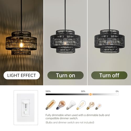 12.4" Black Rattan Pendant Light for Kitchen (Black / 12.4" 1-Light)