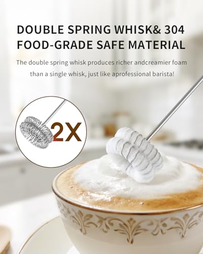 Rechargeable Milk Frother Handheld with Stand (Stand Silver)