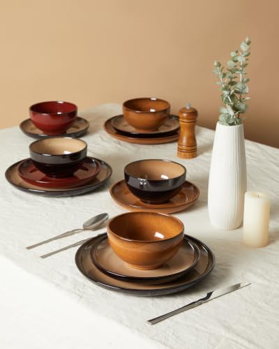 Stoneware Dinnerware Sets for 4 (Caramel Brown / Set (12pcs))