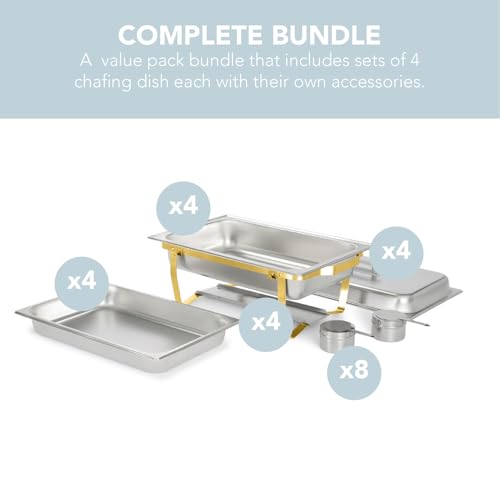 4 Pack 8QT Chafing Dish Full Set (4 Pack - Gold Frame)