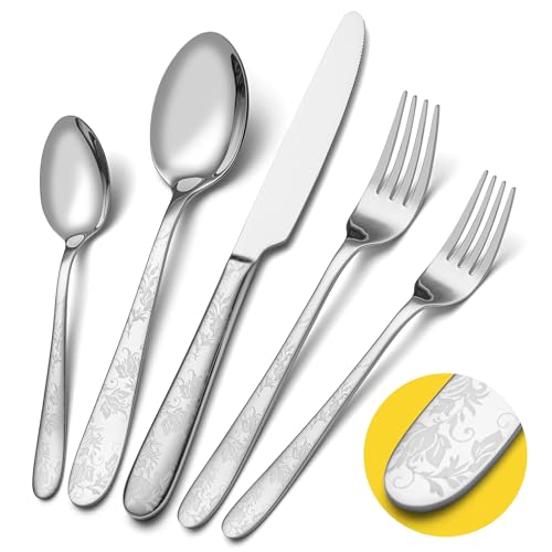 40 Piece Silverware Set (Silver Peony)