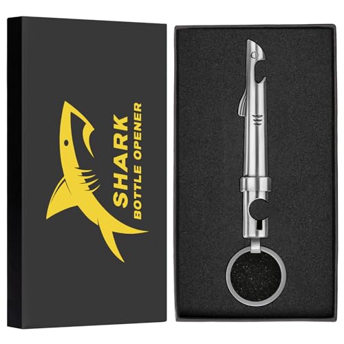2-in-1 Shark Bottle Opener, Novelty Keychain Corkscrew Wine Opener, Beer Bottle Opener, Wine & Beer Gifts for Men, Father's Day Gifts, Christmas Gifts, Birthday Gifts, Dark Silver (Metallic Silver)