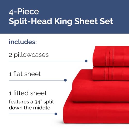 Flex Top Split Head King 4 Piece Sheet Set (27 - Red / Split Head/Flex Top)