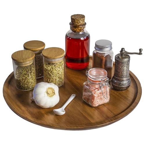 Acacia Wood Lazy Susan Organizer Kitchen Turntable for Cabinet (13.75" Lazy Susan)