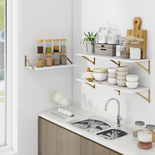 48W x 12D Deep Floating Shelves Set of 2 White & Gold (White With Golden Bracket / 48Wx12Dx5.8H)
