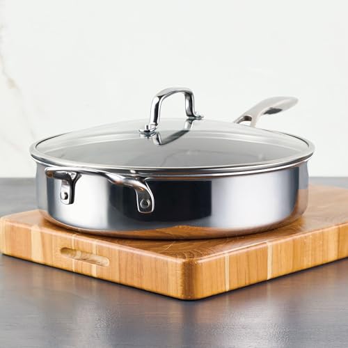 C1 Series Clad Stainless Steel with ScratchDefense Technology Cookware Nonstick Induction Saute Pan with Lid and Helper Handle (5 Quart)