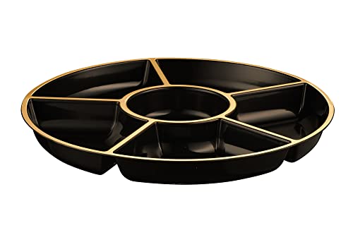6 Sectional Round Plastic Serving Tray (Black & Gold)