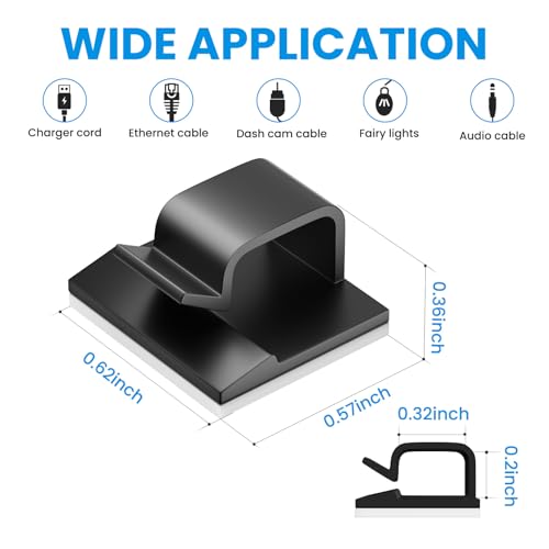 30 Pcs Small Black Adhesive Cable Clips for Cord Management Under Desk Nightstand Phone PC Charger Plug Speaker TV Cord Holder Keeper Hook Wall Wire Organizer Car Dash Cam Ethernet Christmas Light (30 Count)