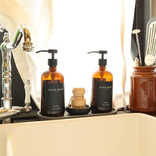 Set of 5 Kitchen Soap Dispenser Set 16 Oz Glass Hand Dish Soap Dispenser with Stainless Steel Pump (Brown)