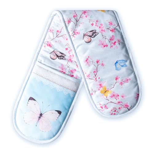 Double Oven Mitts 100% Cotton Double Oven Glove (050 - Blossoms in Spring / 7" x 35" (Double Oven Mitt))