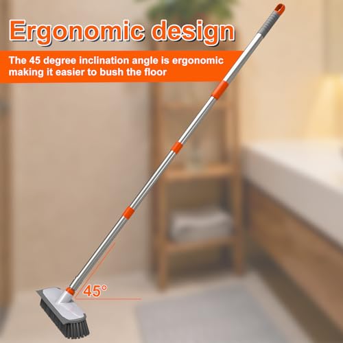 Floor Scrub Brush with Long Handle (Orange)