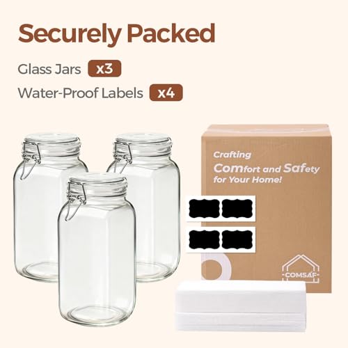 Large Square Glass Jars with Airtight Lids 78 oz 3 Pack Wide Mouth (78 fl oz x 3)